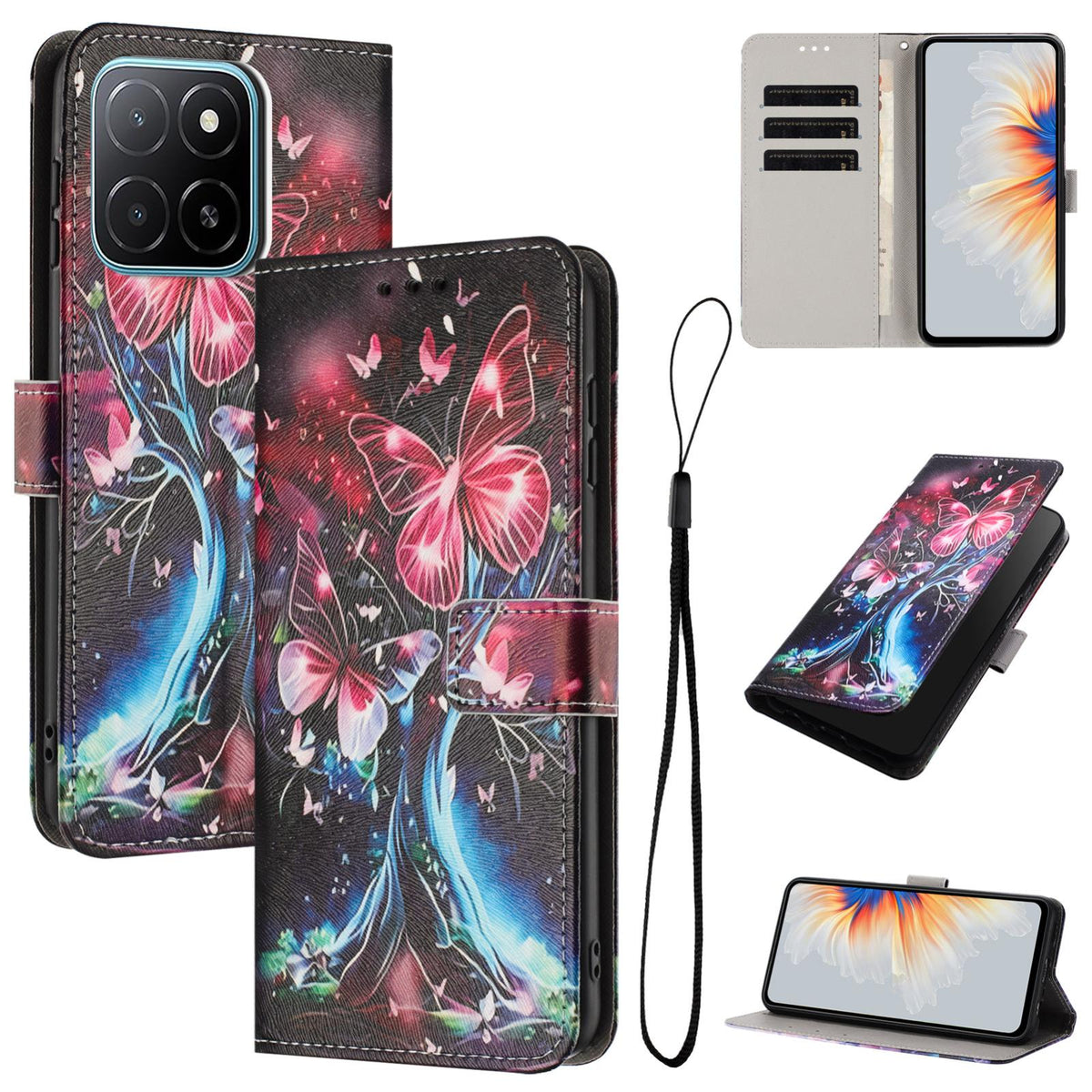 For Honor 600 Smart 5G Color Drawing Pattern Leather Phone Case - Butterfly Tree - EDA008386225G