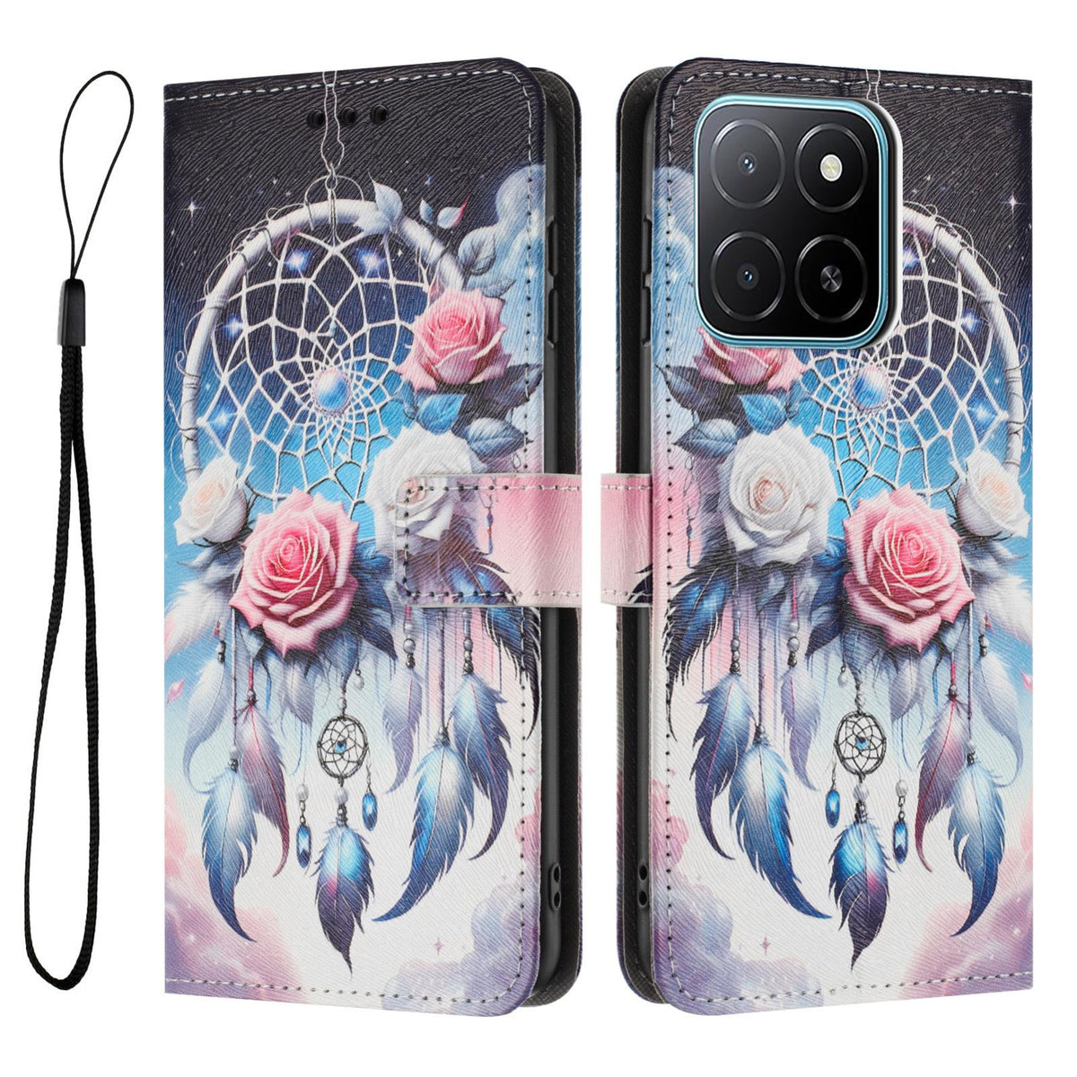 For Honor 600 Smart 5G Color Drawing Pattern Leather Phone Case - Flower Wind Chime - EDA008386225H