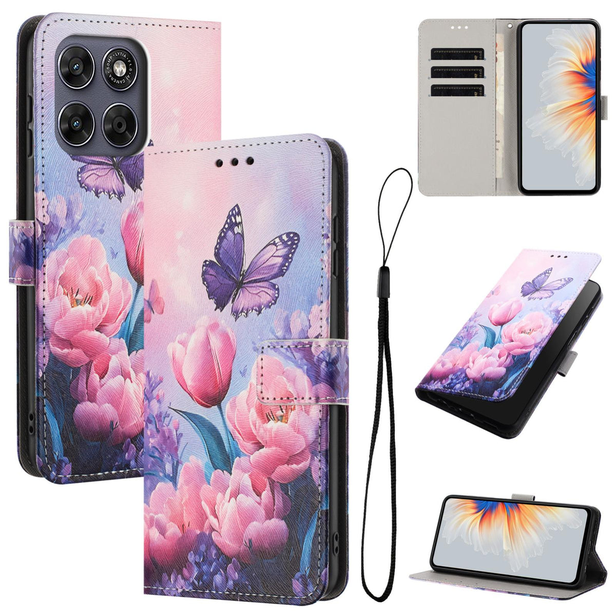 For Motorola Edge 70 Pro 5G Color Drawing Pattern Leather Phone Case - Pink Butterfly - EDA008386634B