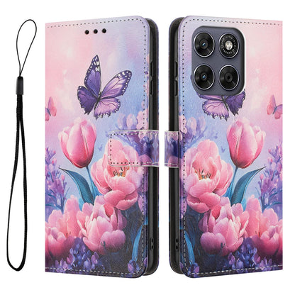 For Motorola Edge 70 Pro 5G Color Drawing Pattern Leather Phone Case - Pink Butterfly - EDA008386634B