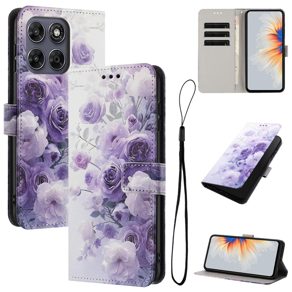 For Motorola Edge 70 Pro 5G Color Drawing Pattern Leather Phone Case - Purple Rose - EDA008386634E