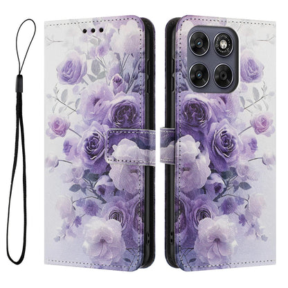 For Motorola Edge 70 Pro 5G Color Drawing Pattern Leather Phone Case - Purple Rose - EDA008386634E