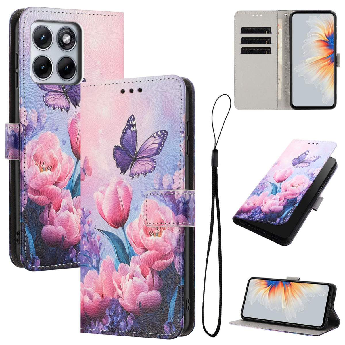 For Motorola Edge 5G 2026 Color Drawing Pattern Leather Phone Case - Pink Butterfly - EDA008386635B