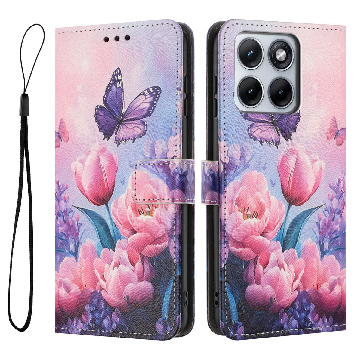 For Motorola Edge 5G 2026 Color Drawing Pattern Leather Phone Case - Pink Butterfly - EDA008386635B