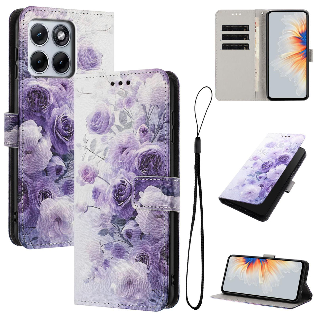 For Motorola Edge 5G 2026 Color Drawing Pattern Leather Phone Case - Purple Rose - EDA008386635E