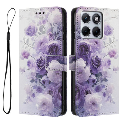 For Motorola Edge 5G 2026 Color Drawing Pattern Leather Phone Case - Purple Rose - EDA008386635E