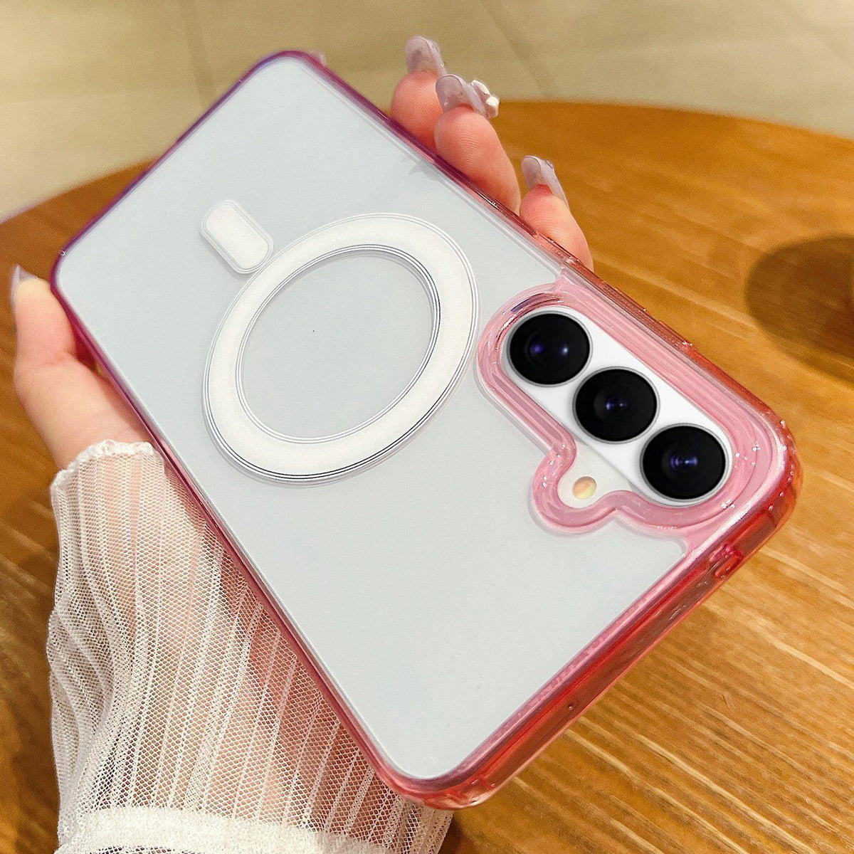 For Galaxy S26 FE 5G Contrast Color Gradient Transparent MagSafe Phone Case - Purple Pink + Light Purple - EDA008398742B