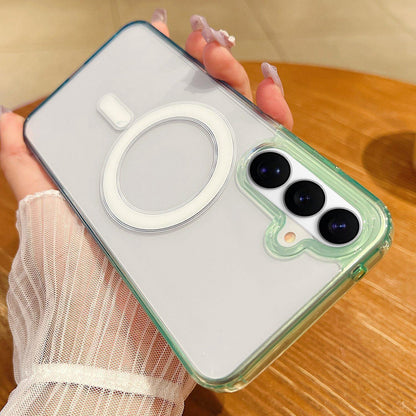 For Galaxy S26 FE 5G Contrast Color Gradient Transparent MagSafe Phone Case - Green + Blue - EDA008398742D