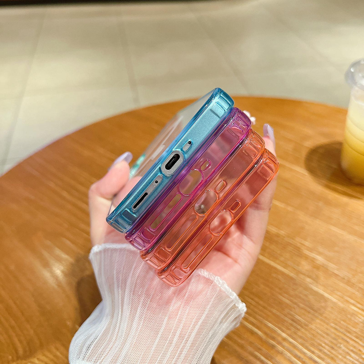 For Galaxy S26 FE 5G Contrast Color Gradient Transparent MagSafe Phone Case - Blue Green + Pink - EDA008398742C