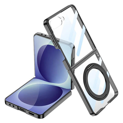 For Galaxy Z Flip8 5G GKK Integrated Electroplating Full Coverage Phone Case with Magnetic Rotating Bracket(Black)