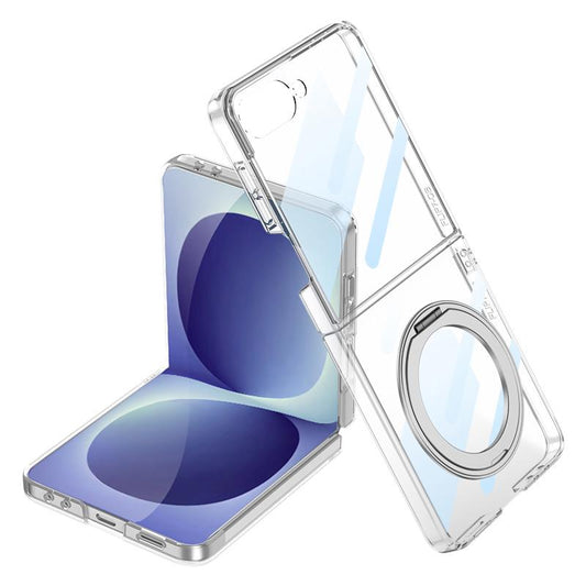 For Galaxy Z Flip8 5G GKK Integrated Electroplating Full Coverage Phone Case with Magnetic Rotating Bracket(Transparent)