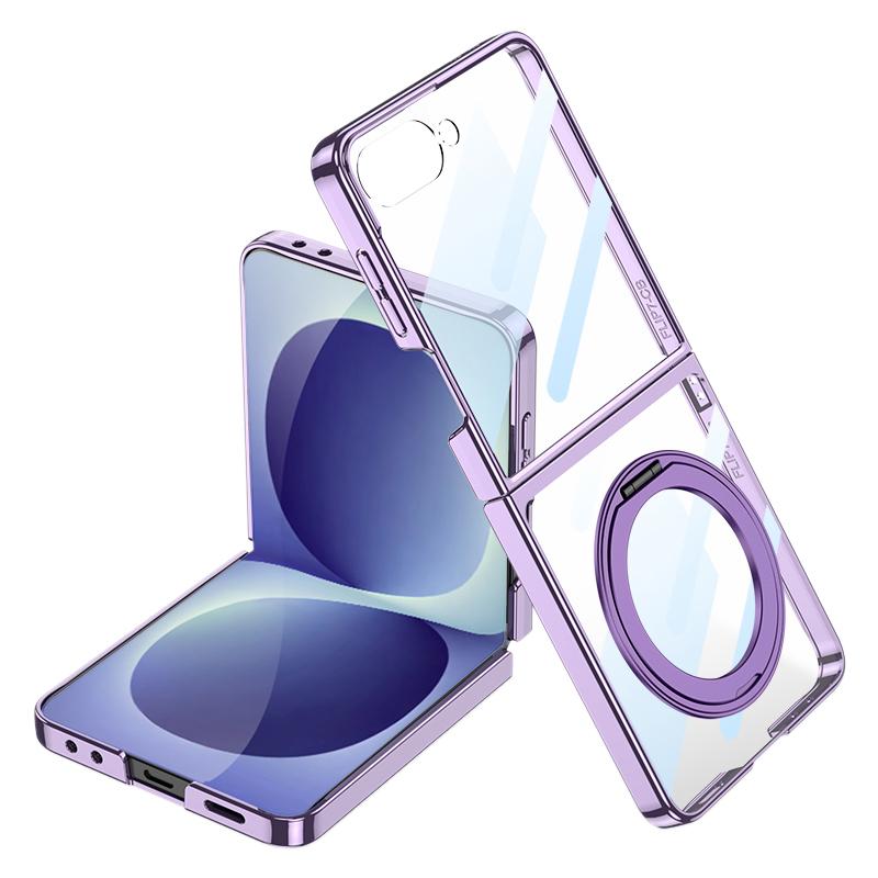 For Galaxy Z Flip8 5G GKK Integrated Electroplating Full Coverage Phone Case with Magnetic Rotating Bracket(Purple)