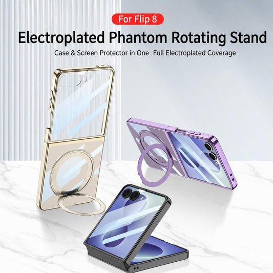 For Galaxy Z Flip8 5G GKK Integrated Electroplating Full Coverage Phone Case with Magnetic Rotating Bracket(Purple)