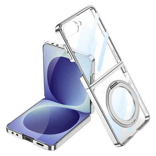 For Galaxy Z Flip8 5G GKK Integrated Electroplating Full Coverage Phone Case with Magnetic Rotating Bracket(Silver)