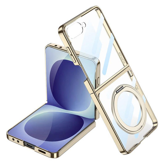 For Galaxy Z Flip8 5G GKK Integrated Electroplating Full Coverage Phone Case with Magnetic Rotating Bracket(Champagne Gold)