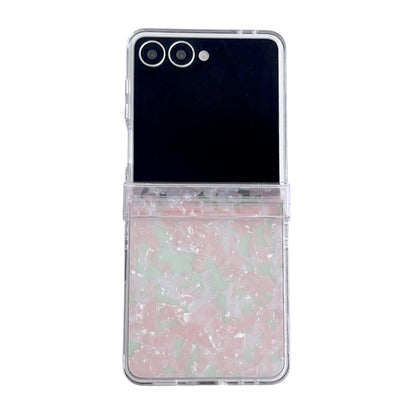 For Galaxy Z Flip8 5G Three-piece Set Pearlescent Shell Texture Phone Case - Pink Green - EDA008422602A