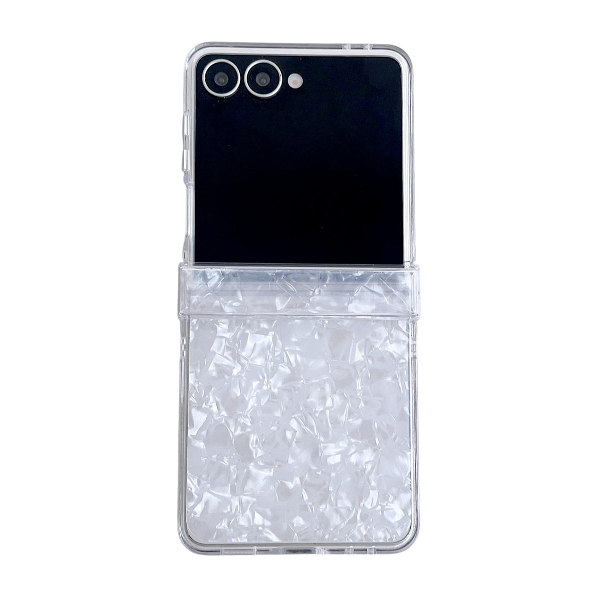 For Galaxy Z Flip8 5G Three-piece Set Pearlescent Shell Texture Phone Case - White - EDA008422602B