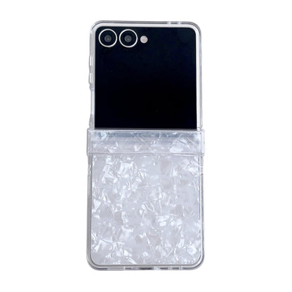 For Galaxy Z Flip8 5G Three-piece Set Pearlescent Shell Texture Phone Case - White - EDA008422602B