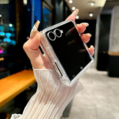 For Galaxy Z Flip8 5G Three-piece Set Pearlescent Shell Texture Phone Case - White - EDA008422602B