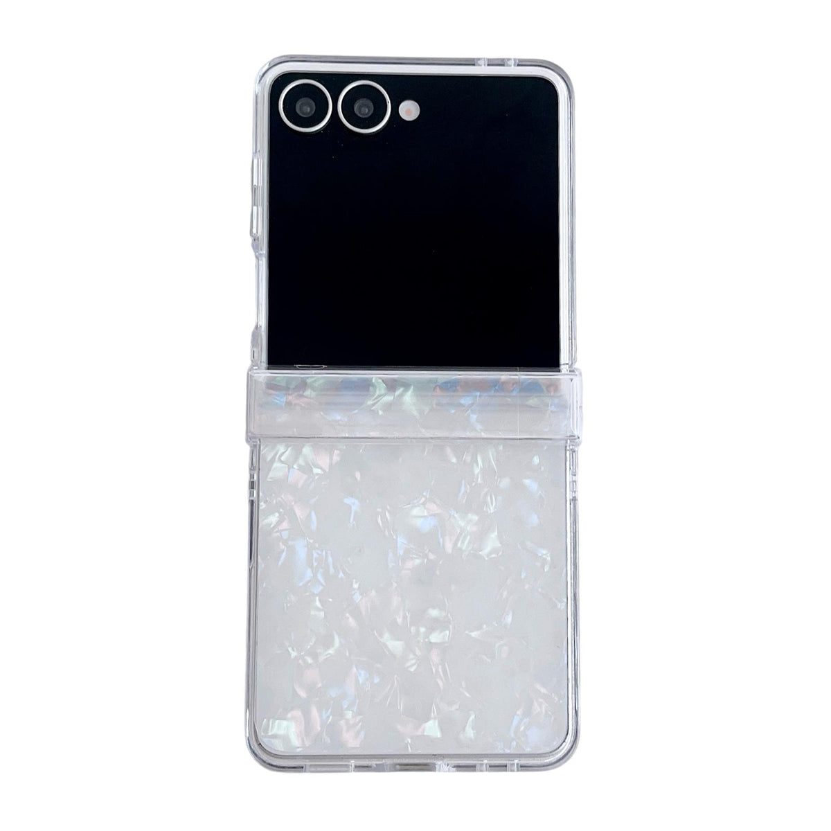 For Galaxy Z Flip8 5G Three-piece Set Pearlescent Shell Texture Phone Case - Beige - EDA008422602C