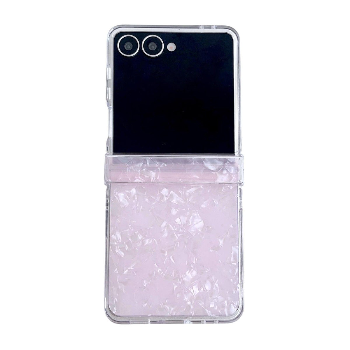 For Galaxy Z Flip8 5G Three-piece Set Pearlescent Shell Texture Phone Case - Pink - EDA008422602E