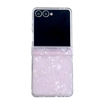 For Galaxy Z Flip8 5G Three-piece Set Pearlescent Shell Texture Phone Case - Pink - EDA008422602E