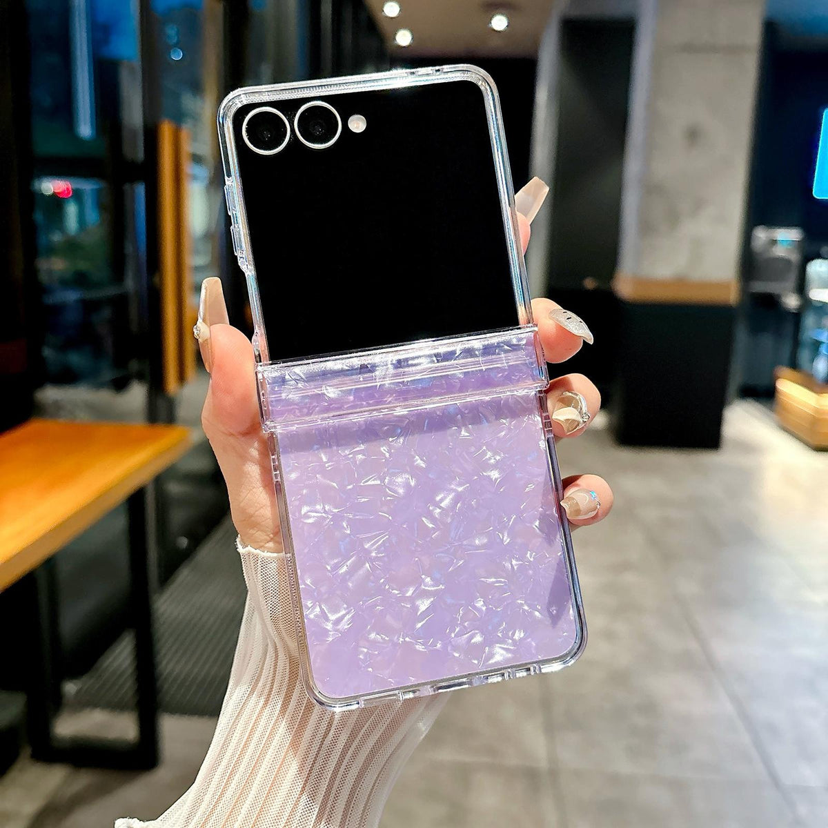 For Galaxy Z Flip8 5G Three-piece Set Pearlescent Shell Texture Phone Case - Purple - EDA008422602F