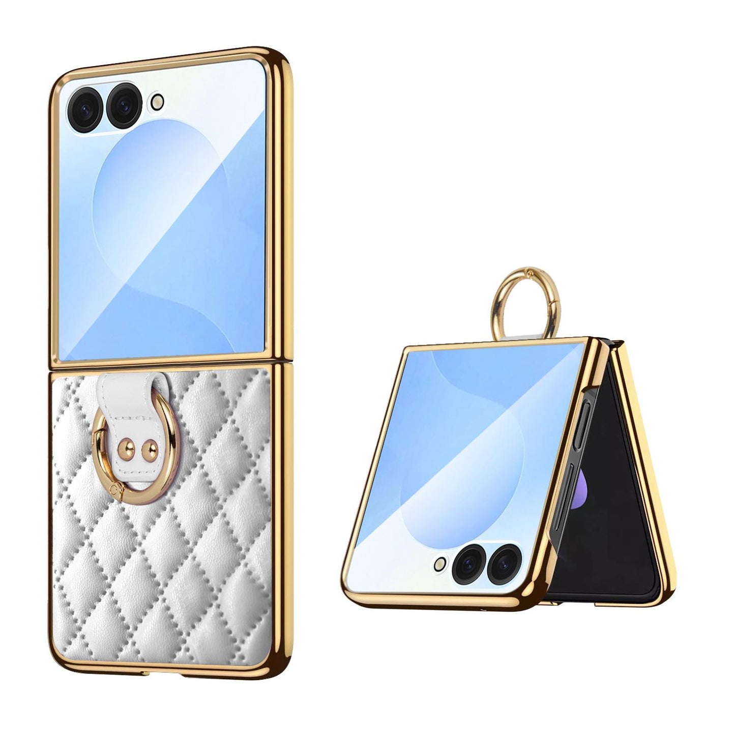 For Galaxy Z Flip8 5G VIETAO Diamond Pattern Metal Ring PU Leather Phone Case(White)