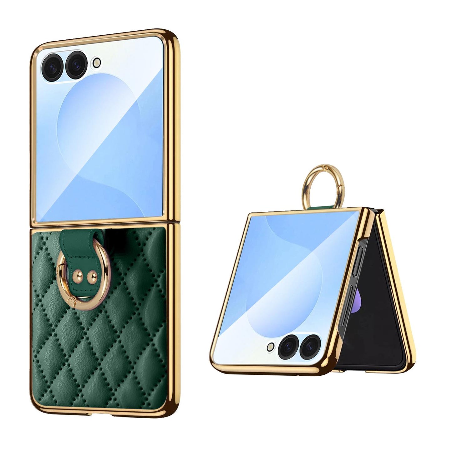 For Galaxy Z Flip8 5G VIETAO Diamond Pattern Metal Ring PU Leather Phone Case(Dark Green)