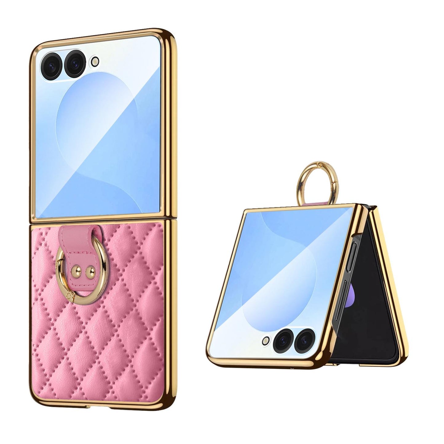 For Galaxy Z Flip8 5G VIETAO Diamond Pattern Metal Ring PU Leather Phone Case(Pink)