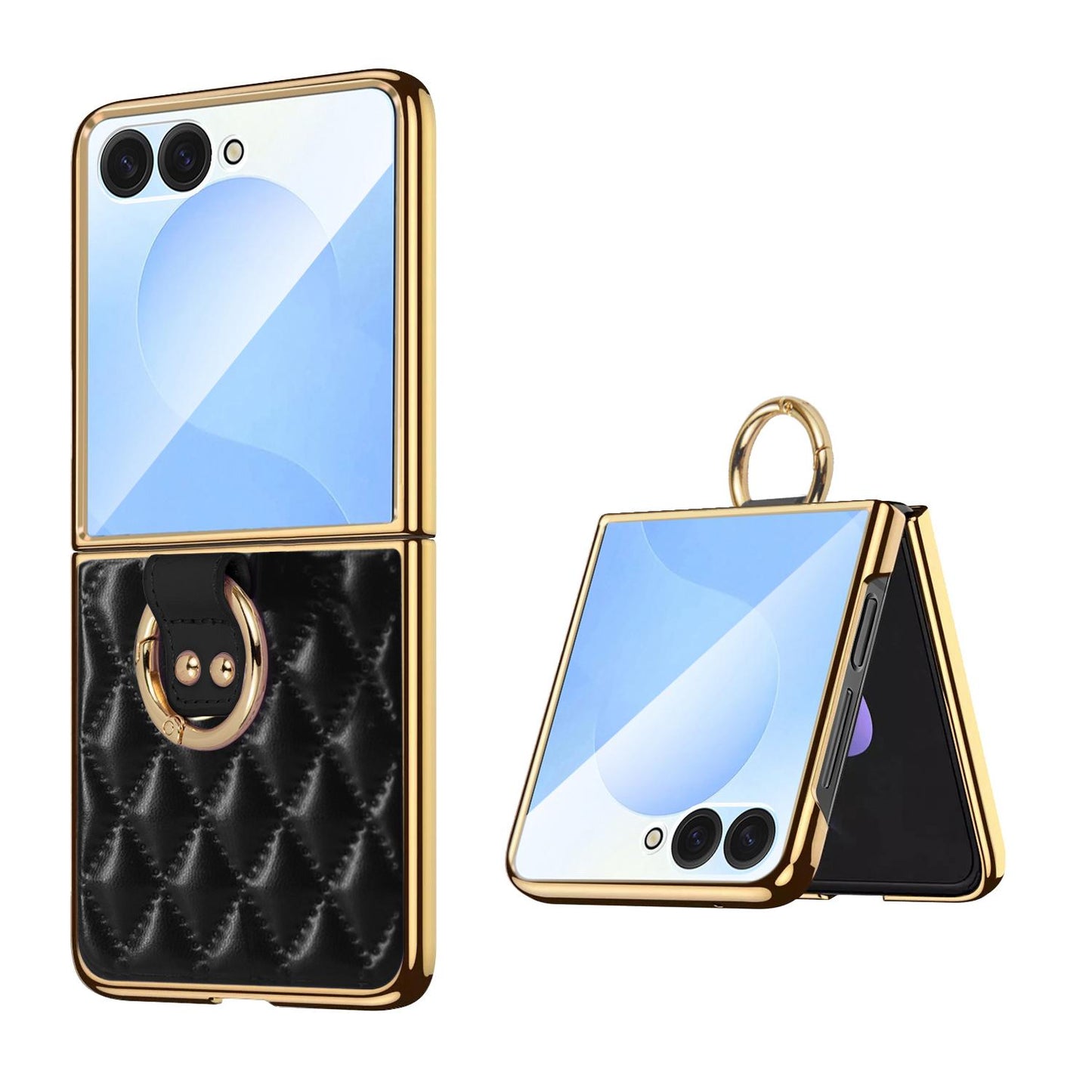 For Galaxy Z Flip8 5G VIETAO Diamond Pattern Metal Ring PU Leather Phone Case(Black)
