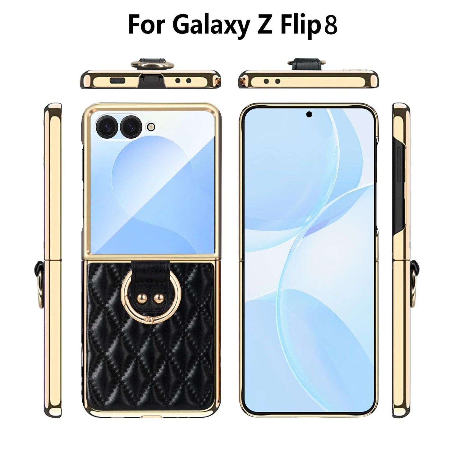 For Galaxy Z Flip8 5G VIETAO Diamond Pattern Metal Ring PU Leather Phone Case(Black)