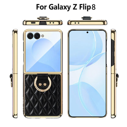 For Galaxy Z Flip8 5G VIETAO Diamond Pattern Metal Ring PU Leather Phone Case(Black)