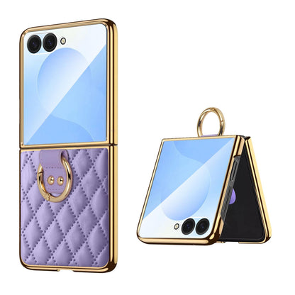 For Galaxy Z Flip8 5G VIETAO Diamond Pattern Metal Ring PU Leather Phone Case(Purple)