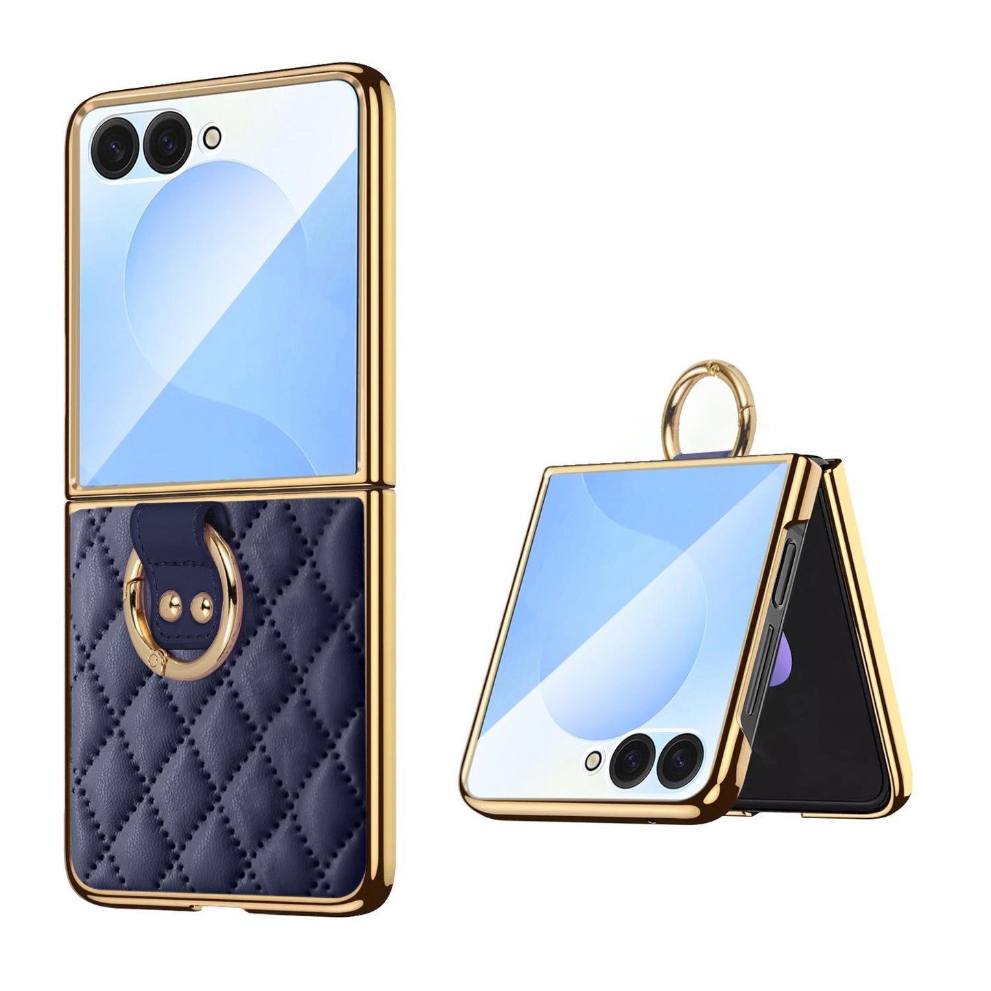 For Galaxy Z Flip8 5G VIETAO Diamond Pattern Metal Ring PU Leather Phone Case(Blue)