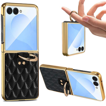 For Galaxy Z Flip8 5G VIETAO Diamond Pattern Metal Ring PU Leather Phone Case(Blue)