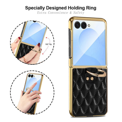 For Galaxy Z Flip8 5G VIETAO Diamond Pattern Metal Ring PU Leather Phone Case(Blue)