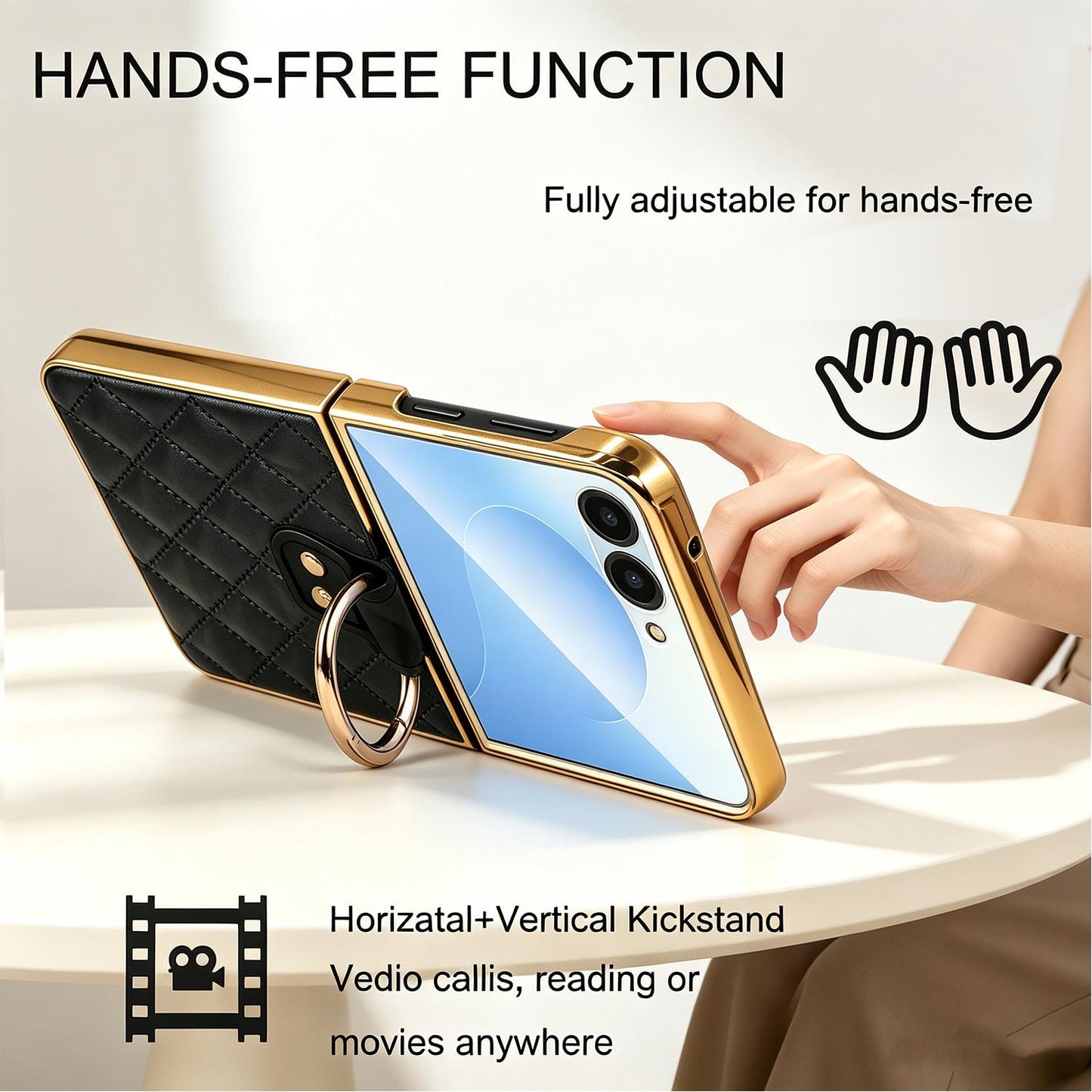 For Galaxy Z Flip8 5G VIETAO Diamond Pattern Metal Ring PU Leather Phone Case(Blue)
