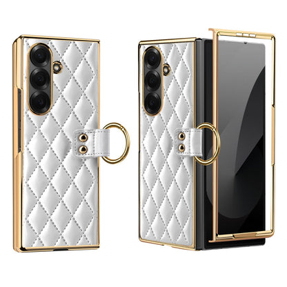 For Galaxy Z Fold8 Ultra 5G VIETAO Diamond Pattern Metal Ring PU Leather Phone Case(White)