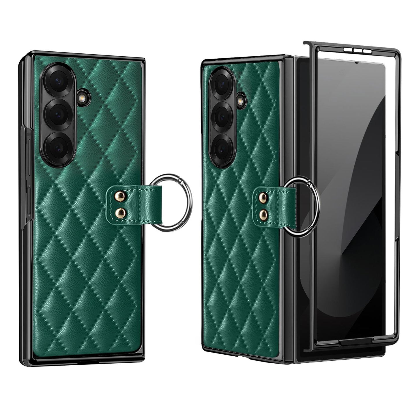 For Galaxy Z Fold8 Ultra 5G VIETAO Diamond Pattern Metal Ring PU Leather Phone Case(Dark Green)