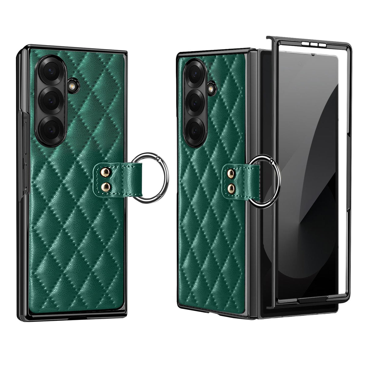 For Galaxy Z Fold8 Ultra 5G VIETAO Diamond Pattern Metal Ring PU Leather Phone Case - Dark Green - EDA008425404B