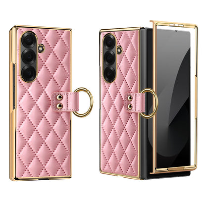 For Galaxy Z Fold8 Ultra 5G VIETAO Diamond Pattern Metal Ring PU Leather Phone Case(Pink)