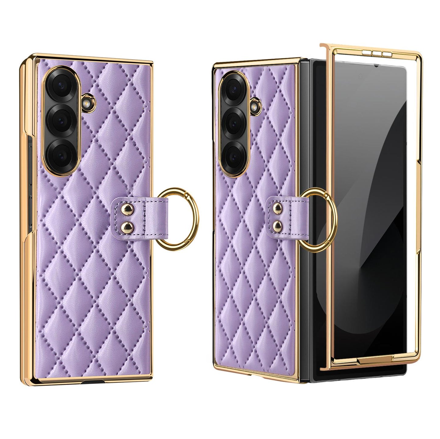 For Galaxy Z Fold8 Ultra 5G VIETAO Diamond Pattern Metal Ring PU Leather Phone Case(Purple)
