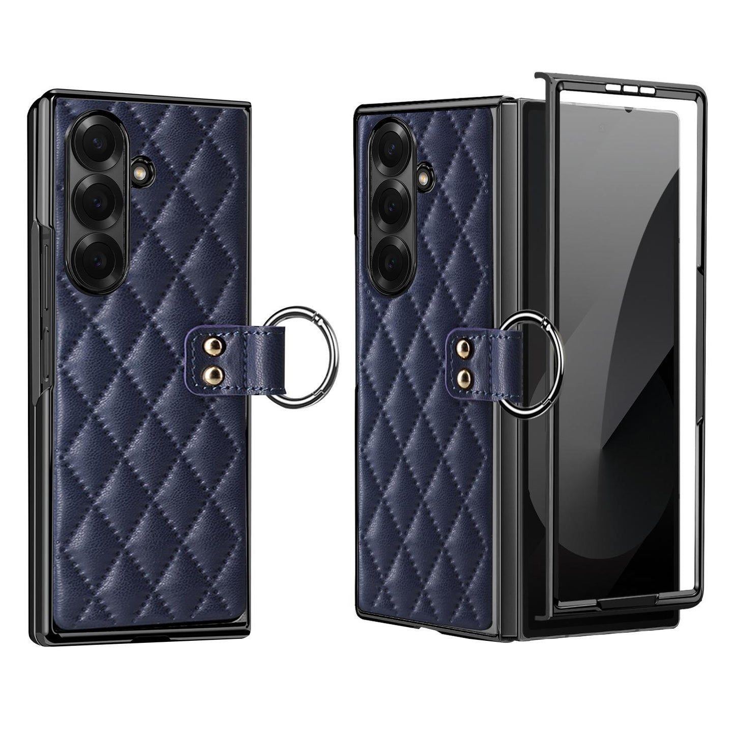 For Galaxy Z Fold8 Ultra 5G VIETAO Diamond Pattern Metal Ring PU Leather Phone Case(Blue)
