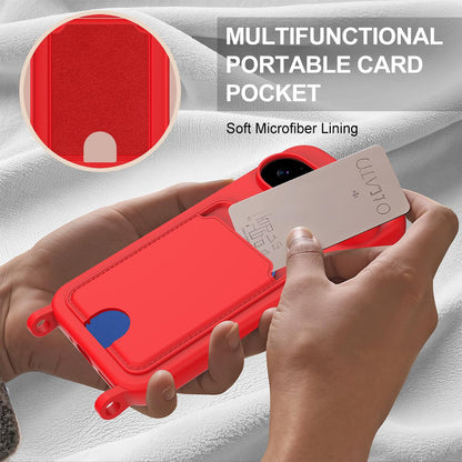 For Google Pixel 11 Pro XL Integrated Card Bag Solid Color Liquid Silicone Phone Case Gen2 with Short Lanyard - Red - EDA008438413A