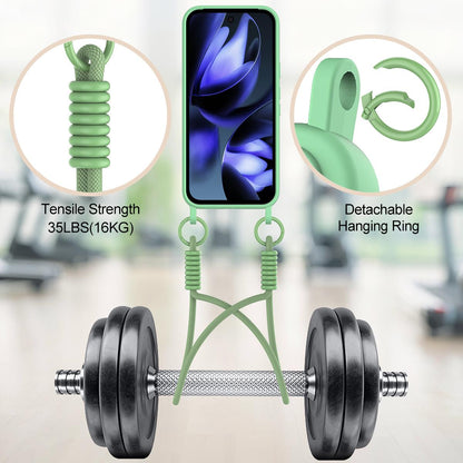 For Google Pixel 11 Pro XL Integrated Card Bag Solid Color Liquid Silicone Phone Case Gen2 with Short Lanyard - Green - EDA008438413B