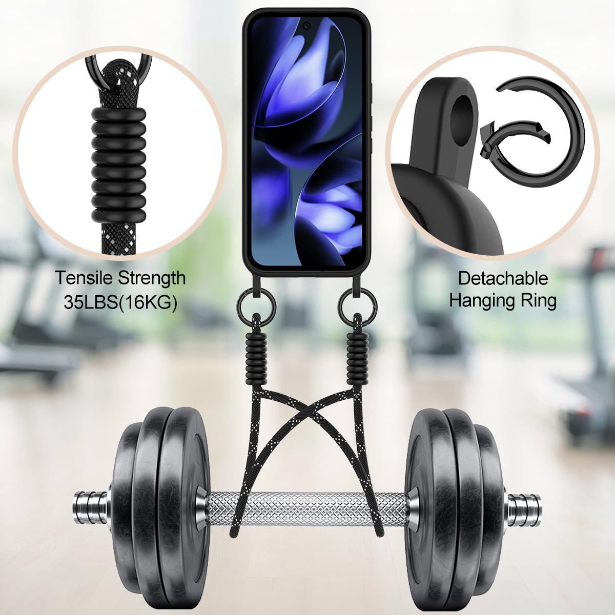 For Google Pixel 11 Pro XL Integrated Card Bag Solid Color Liquid Silicone Phone Case Gen2 with Short Lanyard - Black - EDA008438413C