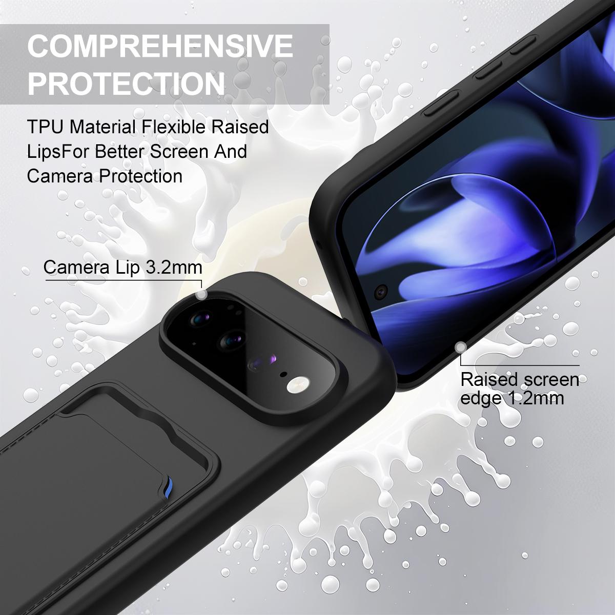 For Google Pixel 11 Pro XL Integrated Card Bag Solid Color Liquid Silicone Phone Case Gen2 with Short Lanyard - Black - EDA008438413C