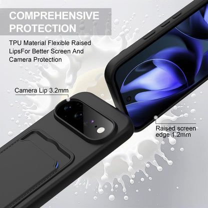For Google Pixel 11 Pro XL Integrated Card Bag Solid Color Liquid Silicone Phone Case Gen2 with Short Lanyard - Black - EDA008438413C
