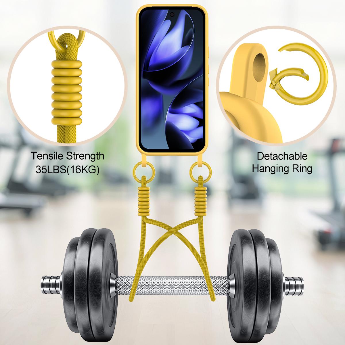 For Google Pixel 11 Pro XL Integrated Card Bag Solid Color Liquid Silicone Phone Case Gen2 with Short Lanyard - Yellow - EDA008438413D